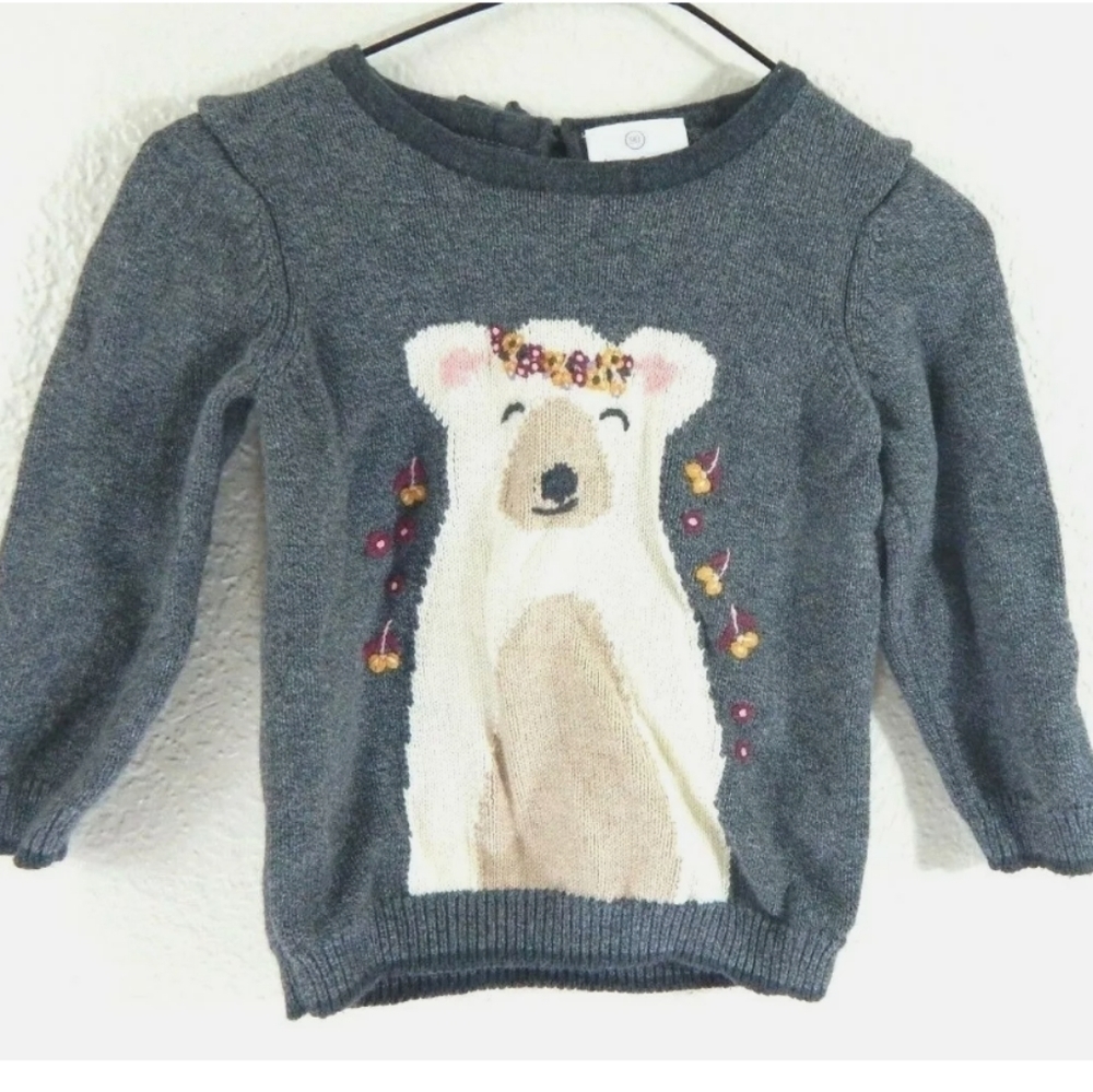 Hanna Andersson Girls Polar Bear Flower Sweater